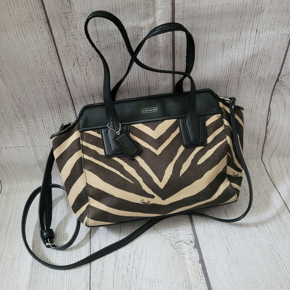 Vintage Coach Zebra Print Cream & Black Satchel bag